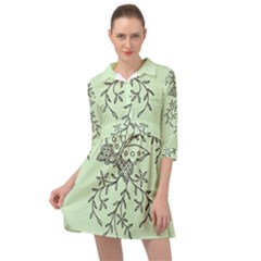 Illustration Of Butterflies And Flowers Ornament On Green Background Mini Skater Shirt Dress by Ket1n9