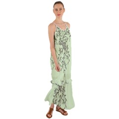 Illustration Of Butterflies And Flowers Ornament On Green Background Cami Maxi Ruffle Chiffon Dress by Ket1n9