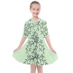 Illustration Of Butterflies And Flowers Ornament On Green Background Kids  All Frills Chiffon Dress by Ket1n9