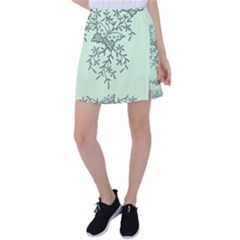 Illustration Of Butterflies And Flowers Ornament On Green Background Tennis Skirt by Ket1n9