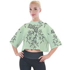 Illustration Of Butterflies And Flowers Ornament On Green Background Mock Neck T-shirt by Ket1n9