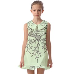 Illustration Of Butterflies And Flowers Ornament On Green Background Kids  Pilgrim Collar Ruffle Hem Dress by Ket1n9