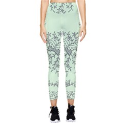 Illustration Of Butterflies And Flowers Ornament On Green Background Pocket Leggings  by Ket1n9