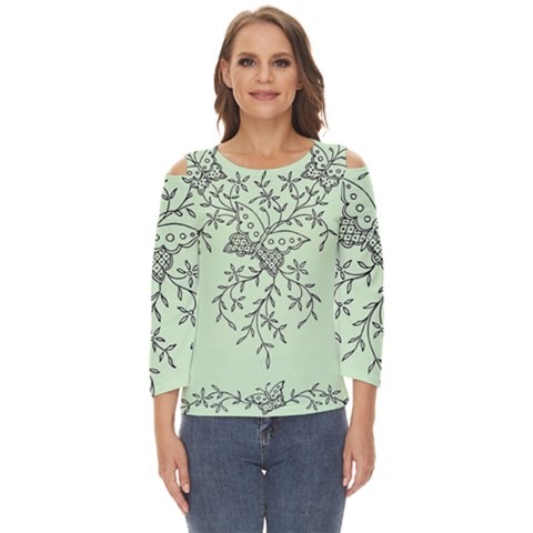 Illustration Of Butterflies And Flowers Ornament On Green Background Cut Out Wide Sleeve Top by Ket1n9