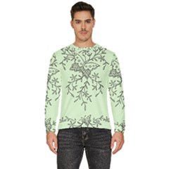 Illustration Of Butterflies And Flowers Ornament On Green Background Men s Fleece Sweatshirt by Ket1n9