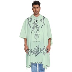 Illustration Of Butterflies And Flowers Ornament On Green Background Men s Hooded Rain Ponchos by Ket1n9