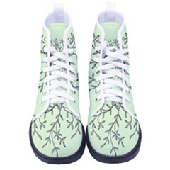 Illustration Of Butterflies And Flowers Ornament On Green Background Women s High-top Canvas Sneakers by Ket1n9