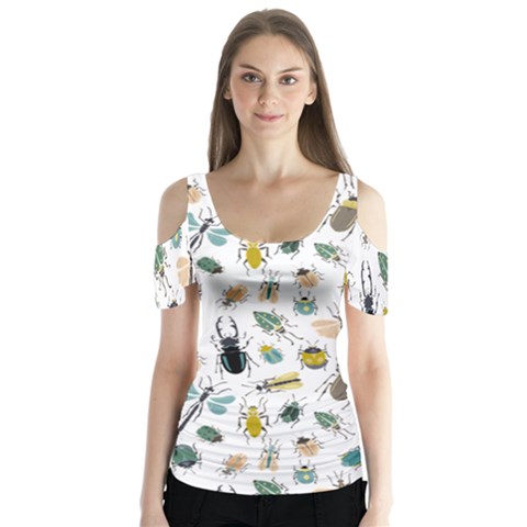 Insect Animal Pattern Butterfly Sleeve Cutout T-shirt  by Ket1n9