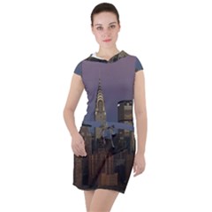 Skyline City Manhattan New York Drawstring Hooded Dress by Ket1n9