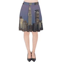 Skyline City Manhattan New York Velvet High Waist Skirt by Ket1n9