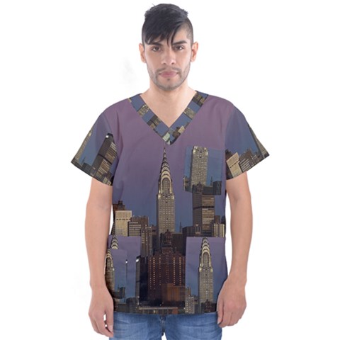 Skyline City Manhattan New York Men s V-neck Scrub Top by Ket1n9