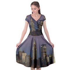 Skyline City Manhattan New York Cap Sleeve Wrap Front Dress by Ket1n9