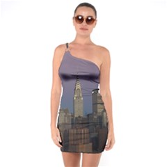 Skyline City Manhattan New York One Shoulder Ring Trim Bodycon Dress by Ket1n9