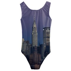 Skyline City Manhattan New York Kids  Cut-out Back One Piece Swimsuit by Ket1n9