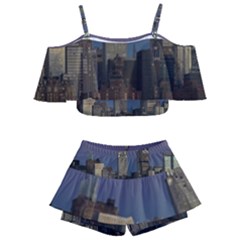 Skyline City Manhattan New York Kids  Off Shoulder Skirt Bikini by Ket1n9