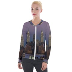 Skyline City Manhattan New York Velvet Zip Up Jacket by Ket1n9