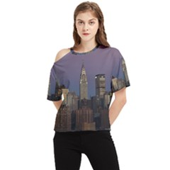 Skyline City Manhattan New York One Shoulder Cut Out T-shirt by Ket1n9