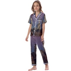 Skyline City Manhattan New York Kids  Satin Short Sleeve Pajamas Set by Ket1n9