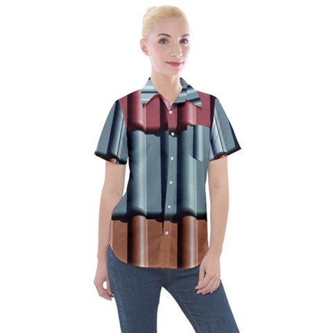 Shingle Roof Shingles Roofing Tile Women s Short Sleeve Pocket Shirt by Ket1n9