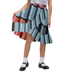 Shingle Roof Shingles Roofing Tile Kids  Ruffle Flared Wrap Midi Skirt by Ket1n9