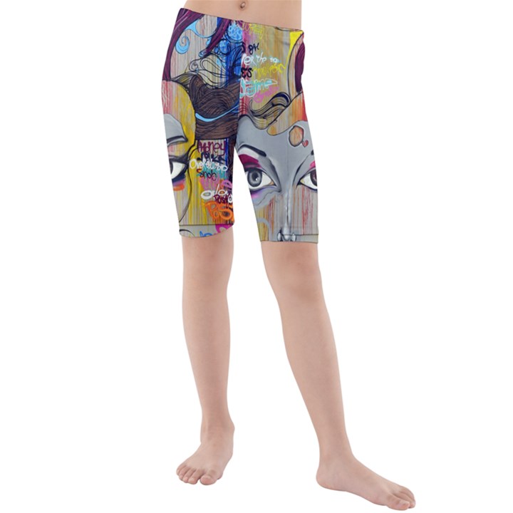 Graffiti Mural Street Art Painting Kids  Mid Length Swim Shorts