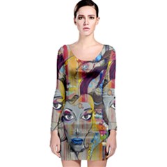 Graffiti Mural Street Art Painting Long Sleeve Bodycon Dress by Ket1n9