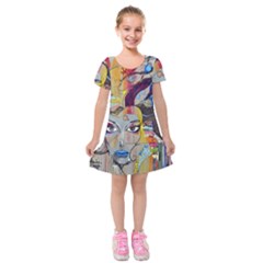 Graffiti Mural Street Art Painting Kids  Short Sleeve Velvet Dress by Ket1n9