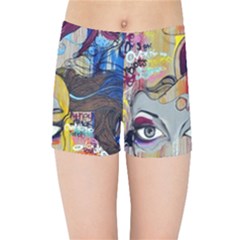 Graffiti Mural Street Art Painting Kids  Sports Shorts by Ket1n9