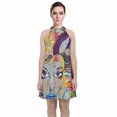 Graffiti Mural Street Art Painting Velvet Halter Neckline Dress  by Ket1n9