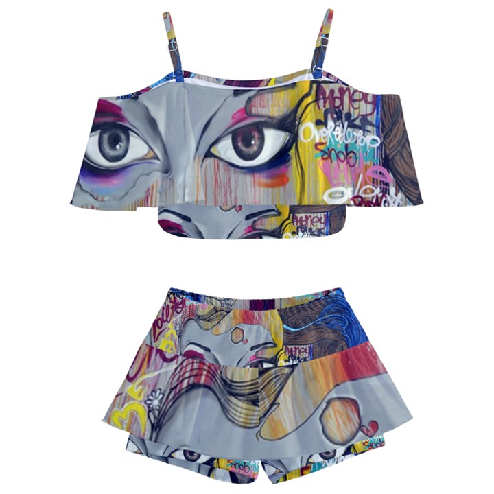 Graffiti Mural Street Art Painting Kids  Off Shoulder Skirt Bikini