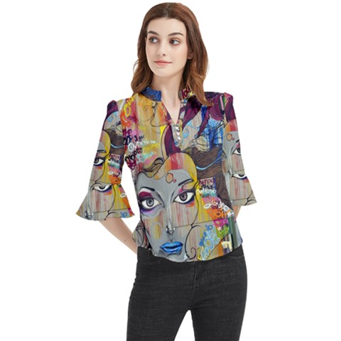 Graffiti Mural Street Art Painting Loose Horn Sleeve Chiffon Blouse by Ket1n9