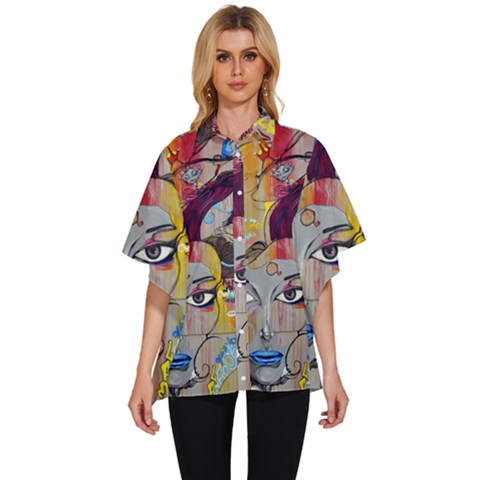 Graffiti Mural Street Art Painting Women s Batwing Button Up Shirt by Ket1n9