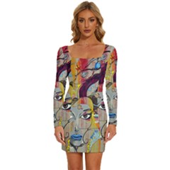 Graffiti Mural Street Art Painting Long Sleeve Square Neck Bodycon Velvet Dress by Ket1n9