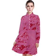 Pink Circuit Pattern Long Sleeve Chiffon Shirt Dress by Ket1n9