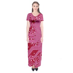 Pink Circuit Pattern Short Sleeve Maxi Dress by Ket1n9