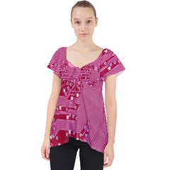 Pink Circuit Pattern Lace Front Dolly Top by Ket1n9