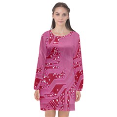 Pink Circuit Pattern Long Sleeve Chiffon Shift Dress  by Ket1n9