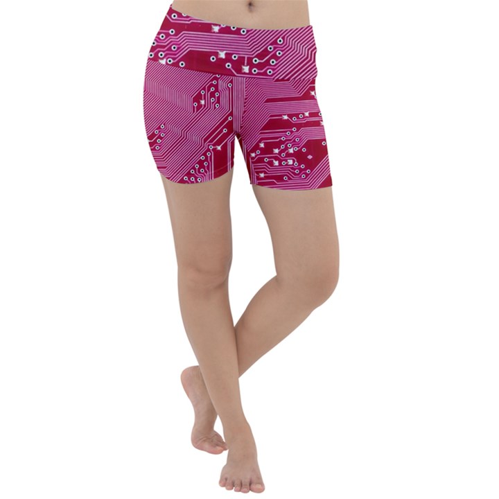 Pink Circuit Pattern Lightweight Velour Yoga Shorts