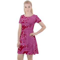 Pink Circuit Pattern Cap Sleeve Velour Dress  by Ket1n9