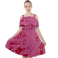 Pink Circuit Pattern Cut Out Shoulders Chiffon Dress by Ket1n9