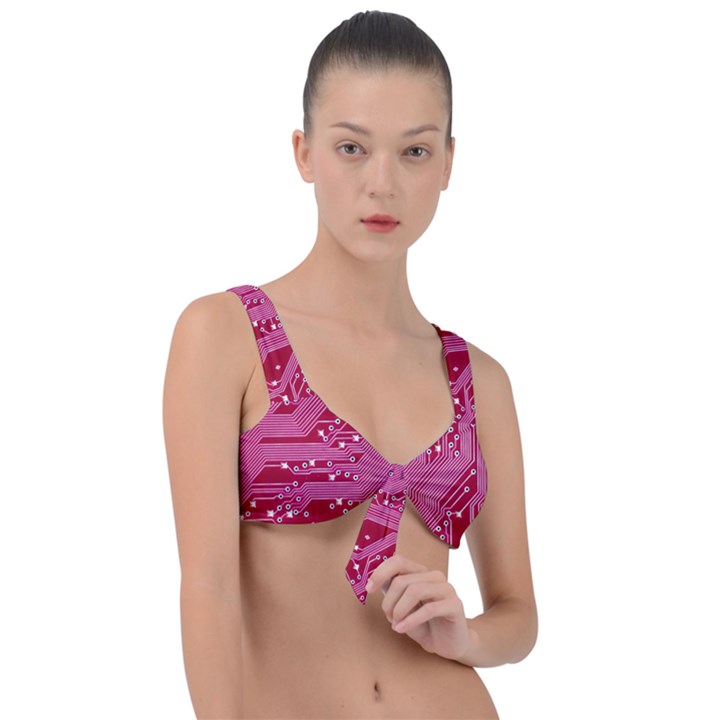 Pink Circuit Pattern Front Tie Bikini Top