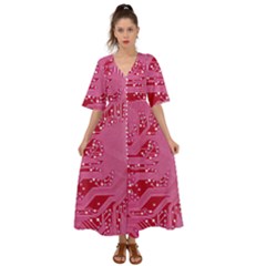 Pink Circuit Pattern Kimono Sleeve Boho Dress by Ket1n9