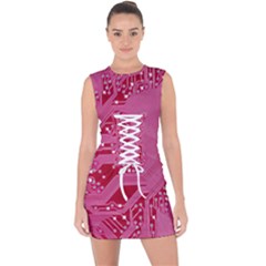 Pink Circuit Pattern Lace Up Front Bodycon Dress by Ket1n9