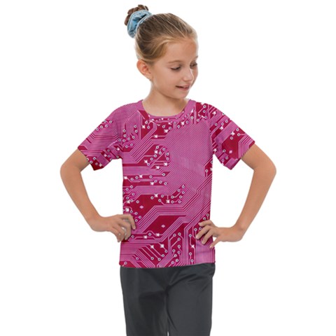 Pink Circuit Pattern Kids  Mesh Piece T-shirt by Ket1n9