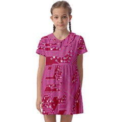 Pink Circuit Pattern Kids  Asymmetric Collar Dress by Ket1n9