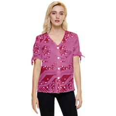 Pink Circuit Pattern Bow Sleeve Button Up Top by Ket1n9