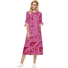 Pink Circuit Pattern Bow Sleeve Chiffon Midi Dress by Ket1n9