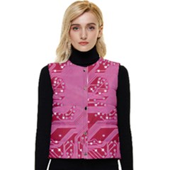 Pink Circuit Pattern Women s Button Up Puffer Vest by Ket1n9