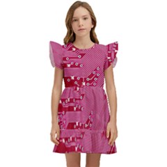 Pink Circuit Pattern Kids  Winged Sleeve Dress by Ket1n9