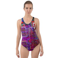 Technology Circuit Board Layout Pattern Cut-out Back One Piece Swimsuit by Ket1n9